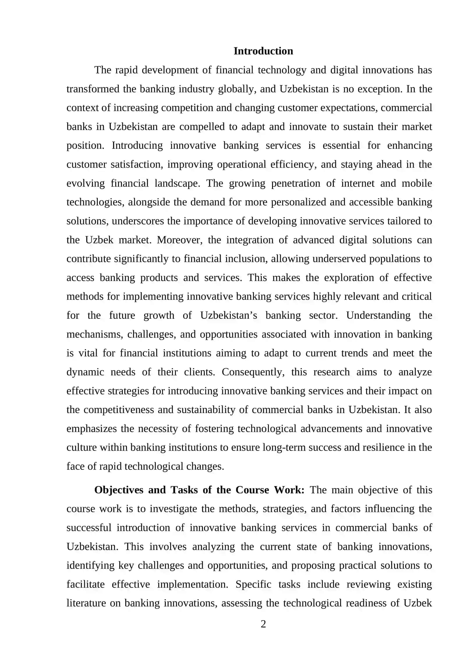 WAYS OF INTRODUCING INNNOVATIVE BANKING SERVICES IN COMMERCIAL BANK OF UZBEKISTAN 2
