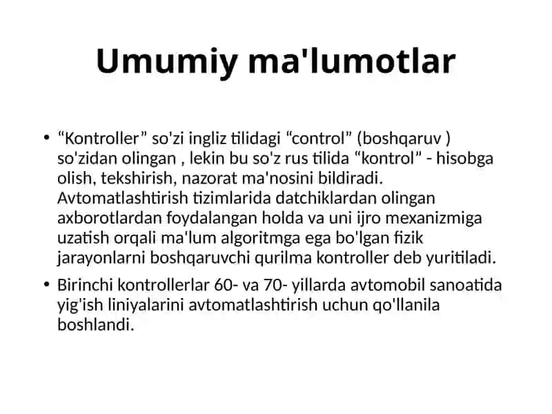 Zamonaviy TJABT daqo'llanuvchi kontrollerlar 2