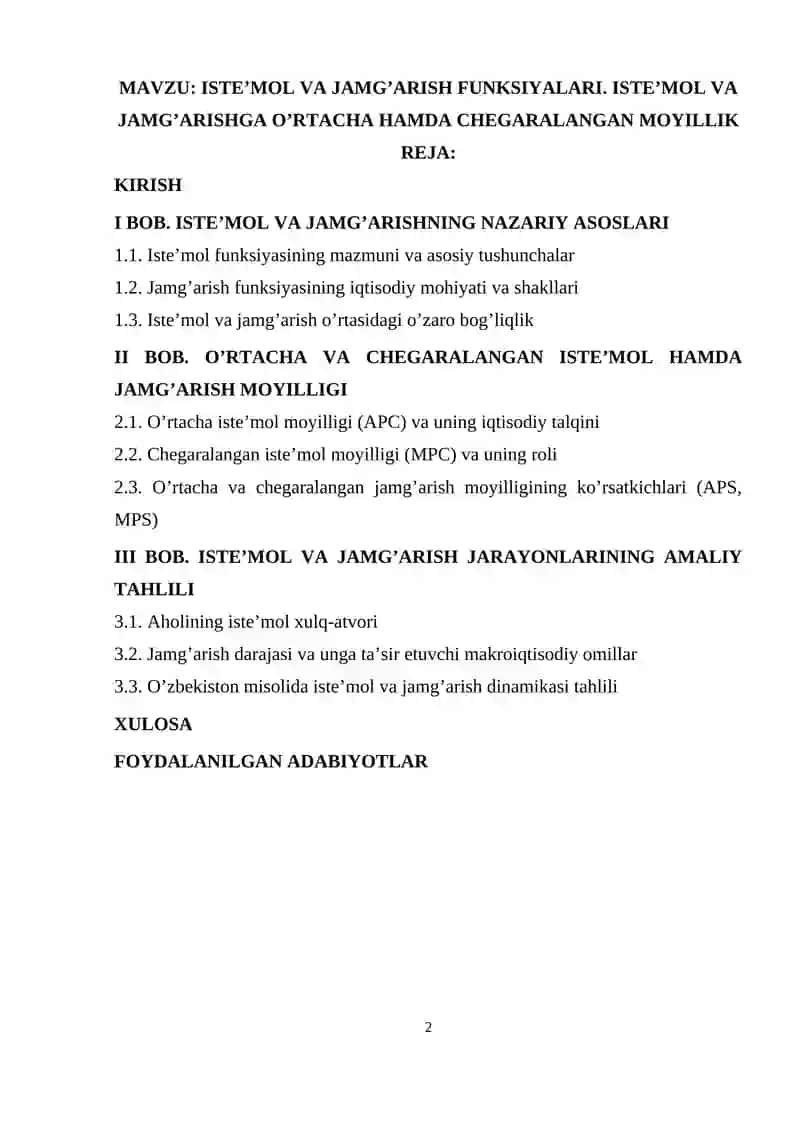 Iste’mol va jamg’arish funksiyalari 2