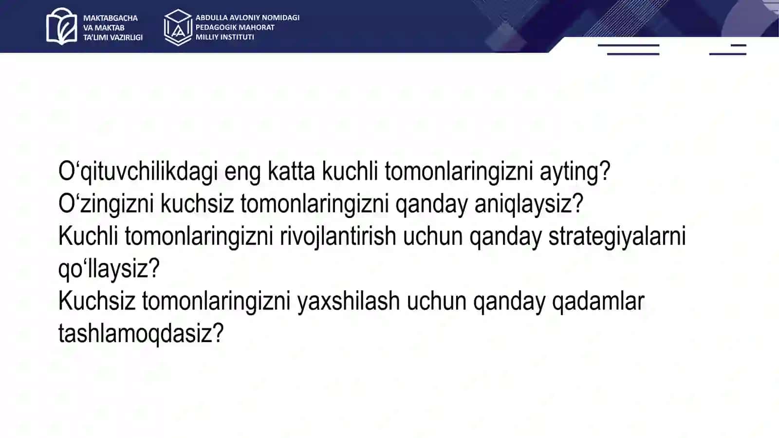O‘z faoliyatini tahlil qilish va baholash – kasbiy rivojlanish asosi 2