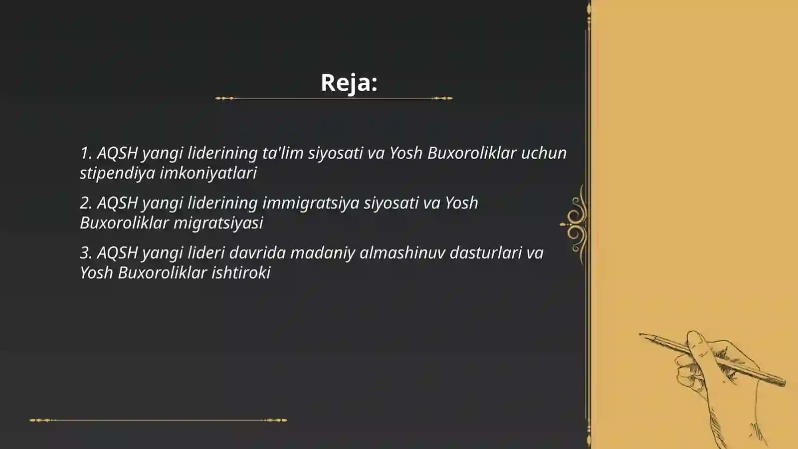 Yosh Buxoroliklar va AQSH yangi liderining faoliyati 2
