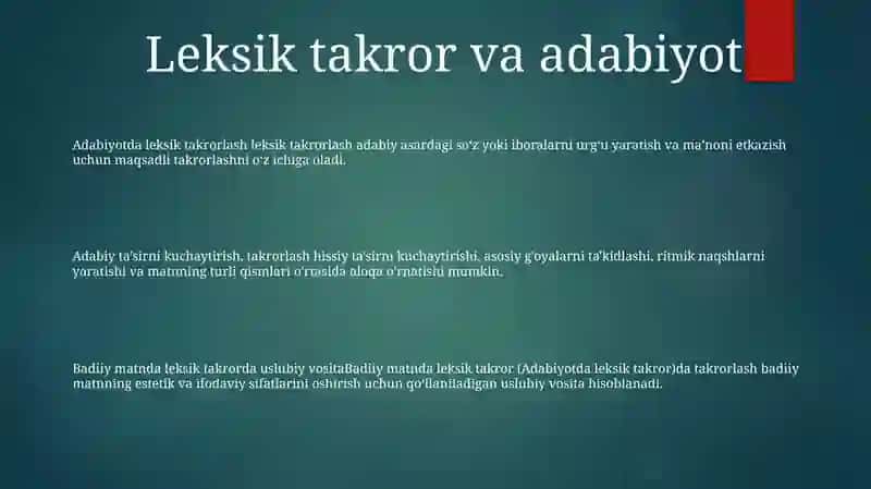 Badiiy Matnda Leksik Takror 2