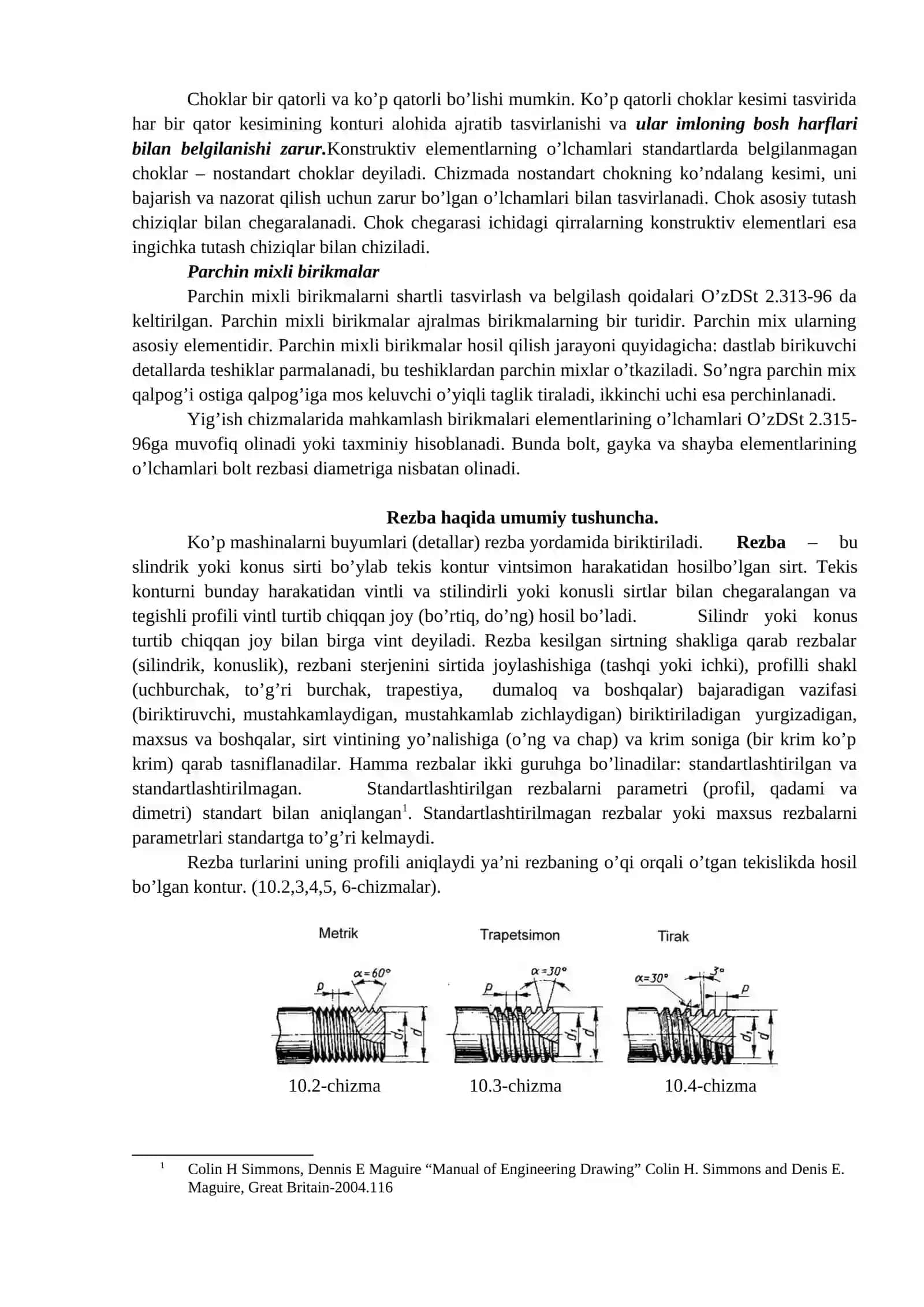 Birikmalarning turlari. Rezbaning texnologik parametrlari. Ajraladigan va ajralmaydigan birikmalarni tasvirlash 2