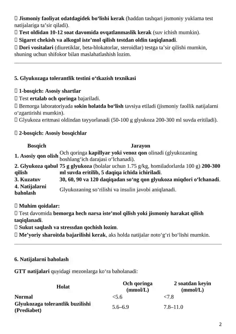 Glyukozaga Tolerantlik Testi 2