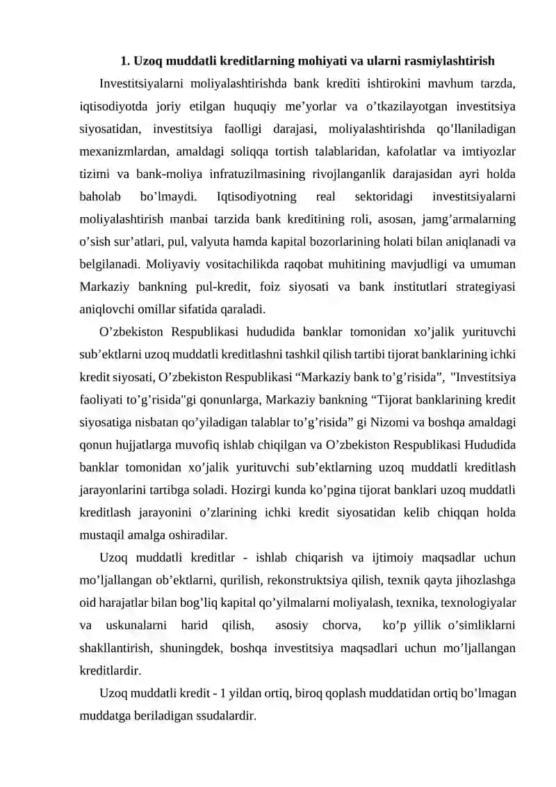 Uzoq muddatli kreditlarning foydalanish bank nazorati 2