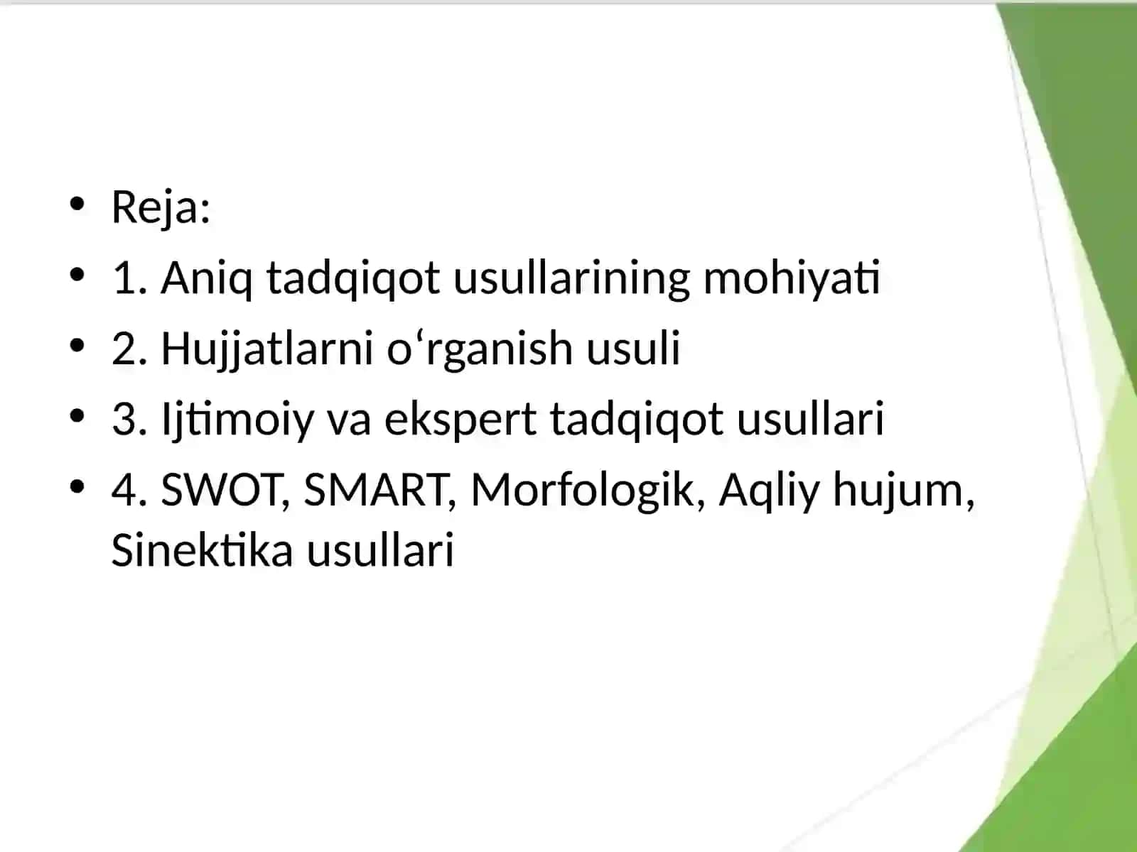 Menejmentda aniq (maxsus) tadqiqot usullari 2