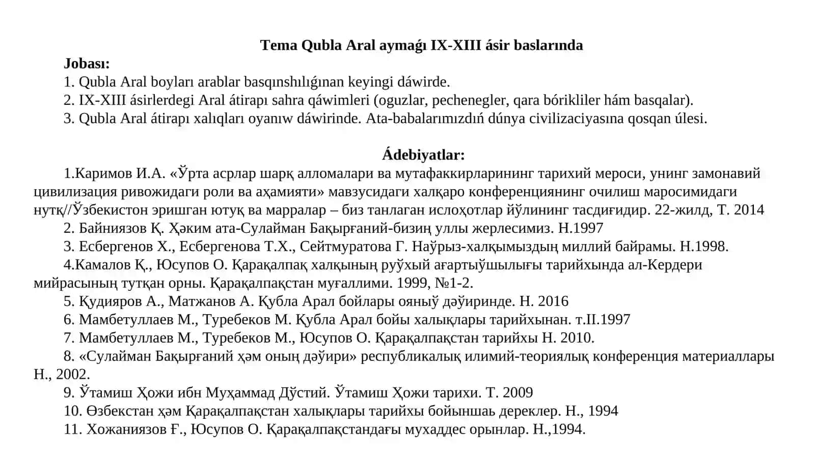 Qubla Aral aymaǵı IX-XIII ásir baslarında 2