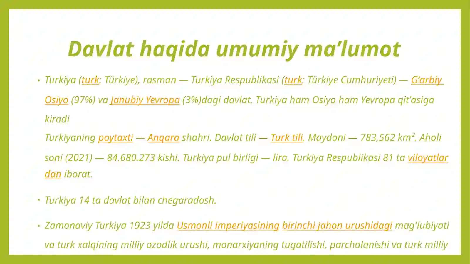 Turkiyadavlati haqidagi ma’lumotlar 2