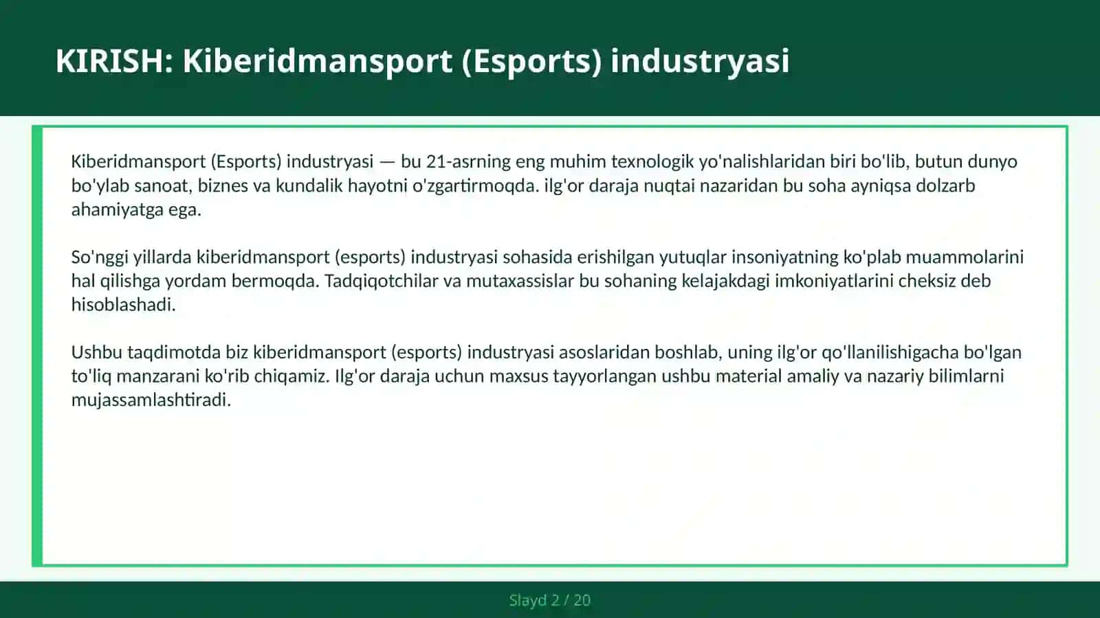 KIBERIDMANSPORT (ESPORTS) INDUSTRYASI 2