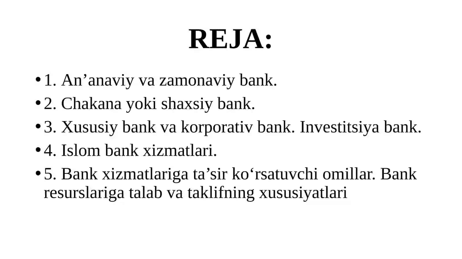 BANK FAOLIYATINING TURLARI 2