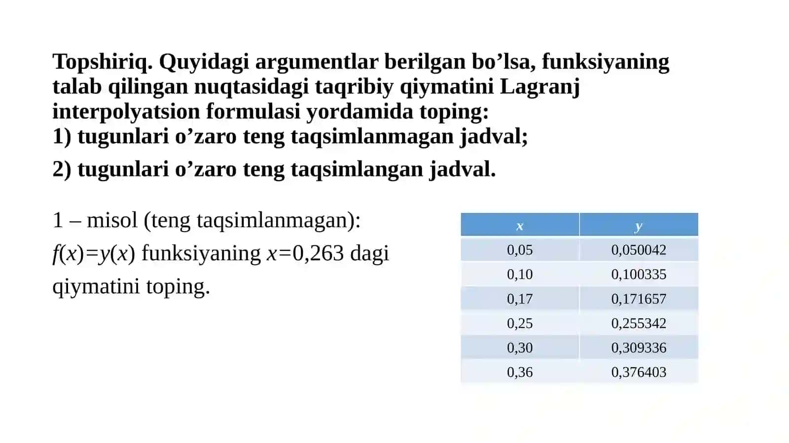 Lagranj interpolyatsion formulasi 2