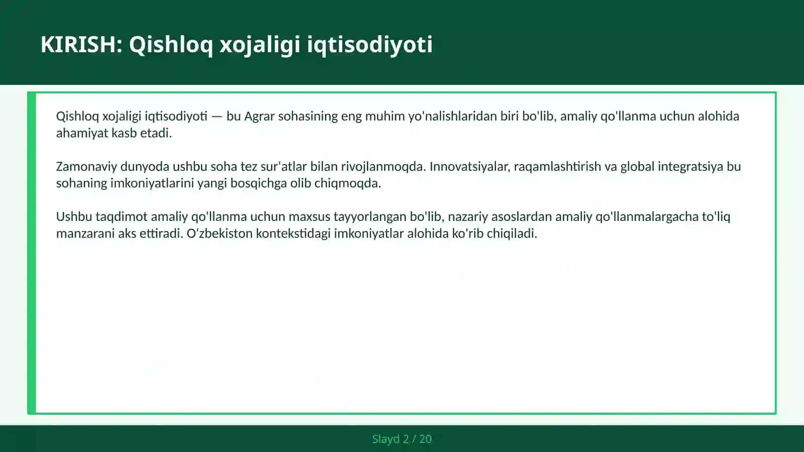 Qishloq xojaligi iqtisodiyoti 2