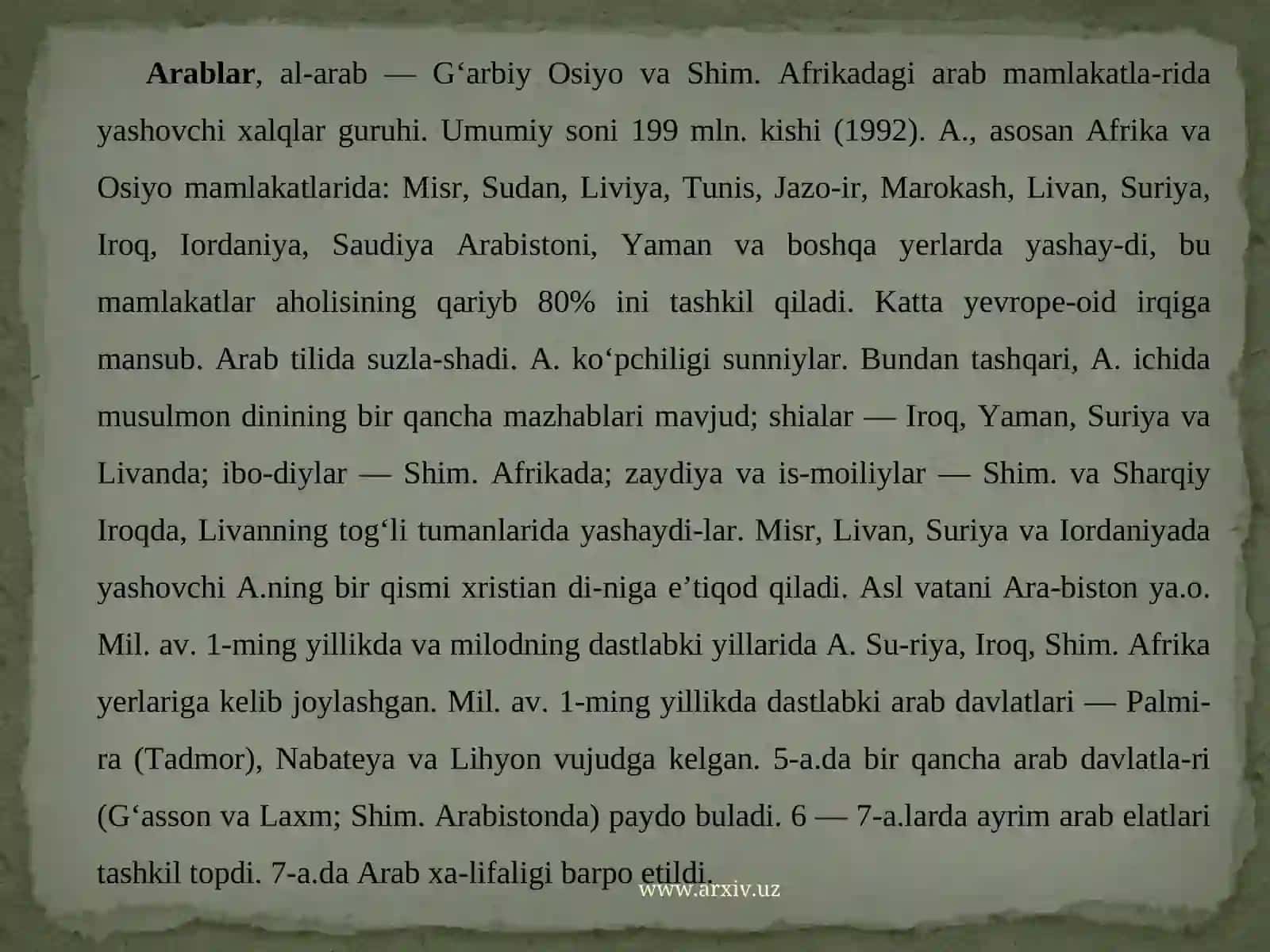 Arab davlatlarining paydo bo’lishi va rivojlanishi 2