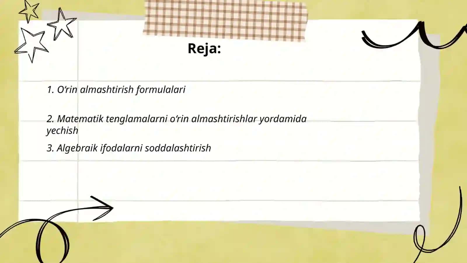 O‘rin almashtirishlar va o‘rniga qo‘yishlar 2