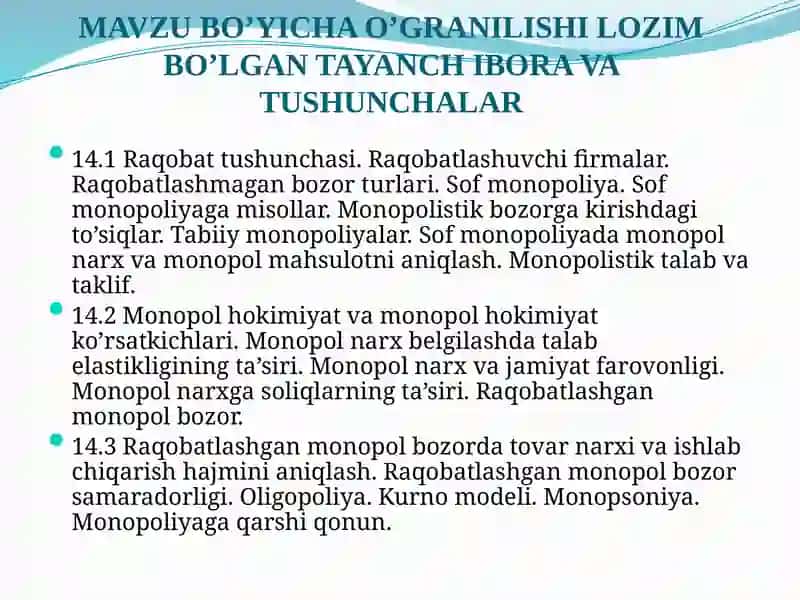 Raqobat va yakkahokimlik 2