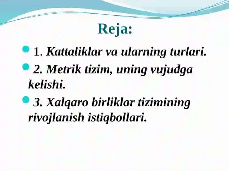 KATTALIKLAR VA O‘LCHASH BIRLIKLARI 2