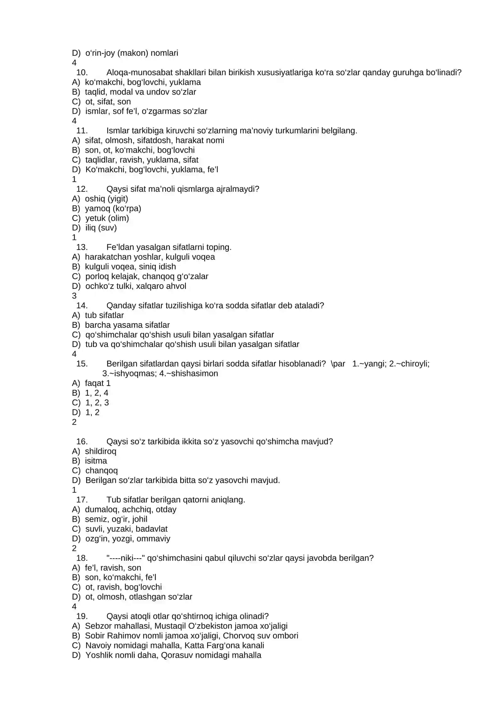 Ot va sifat testlar 2