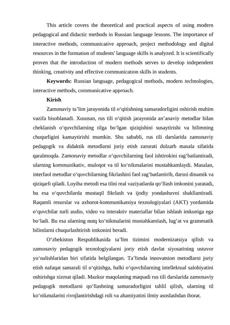RUS TILI DARSIDA QO‘LLANILADIGAN ZAMONAVIY METODLAR 2