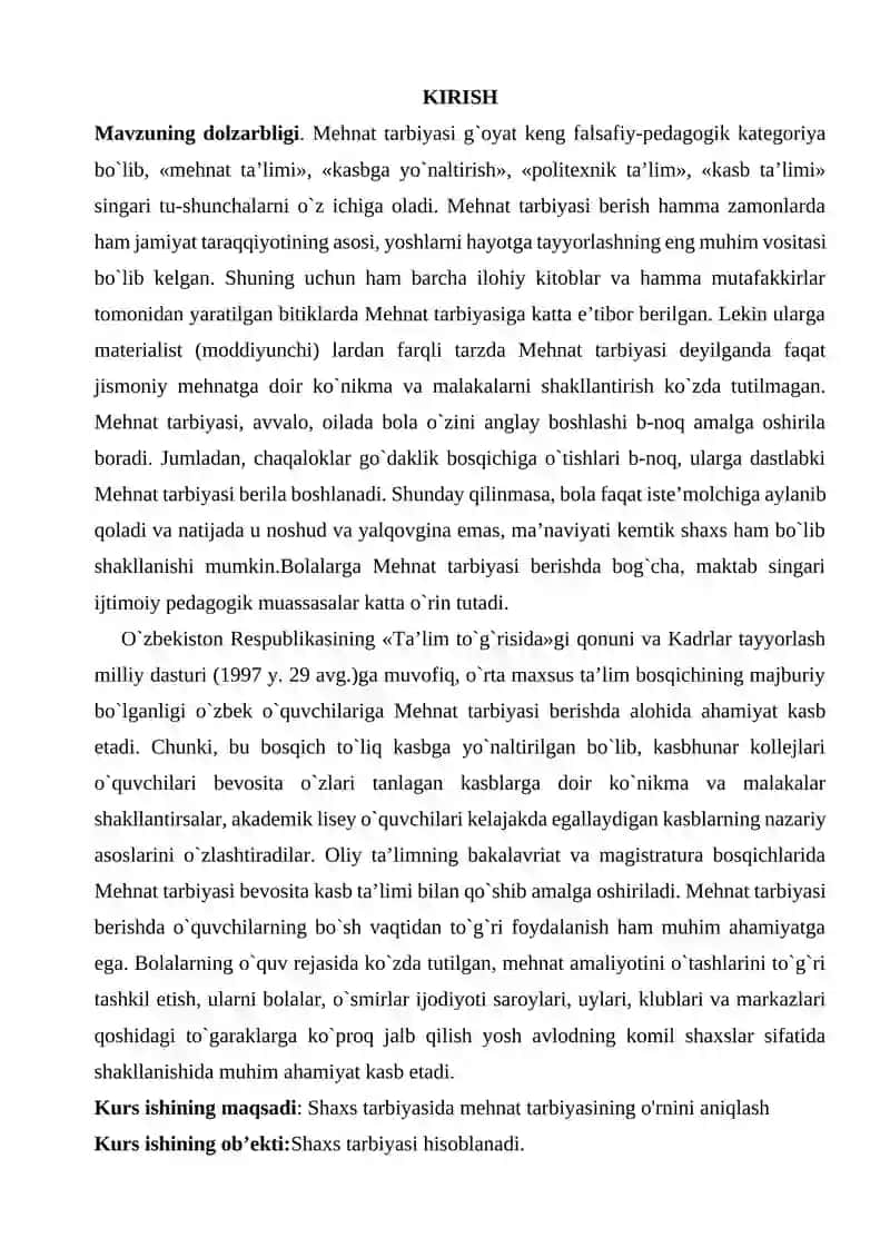 SHAXS TARBIYASIDA MEHNAT TARBIYASINING O'RNI 2