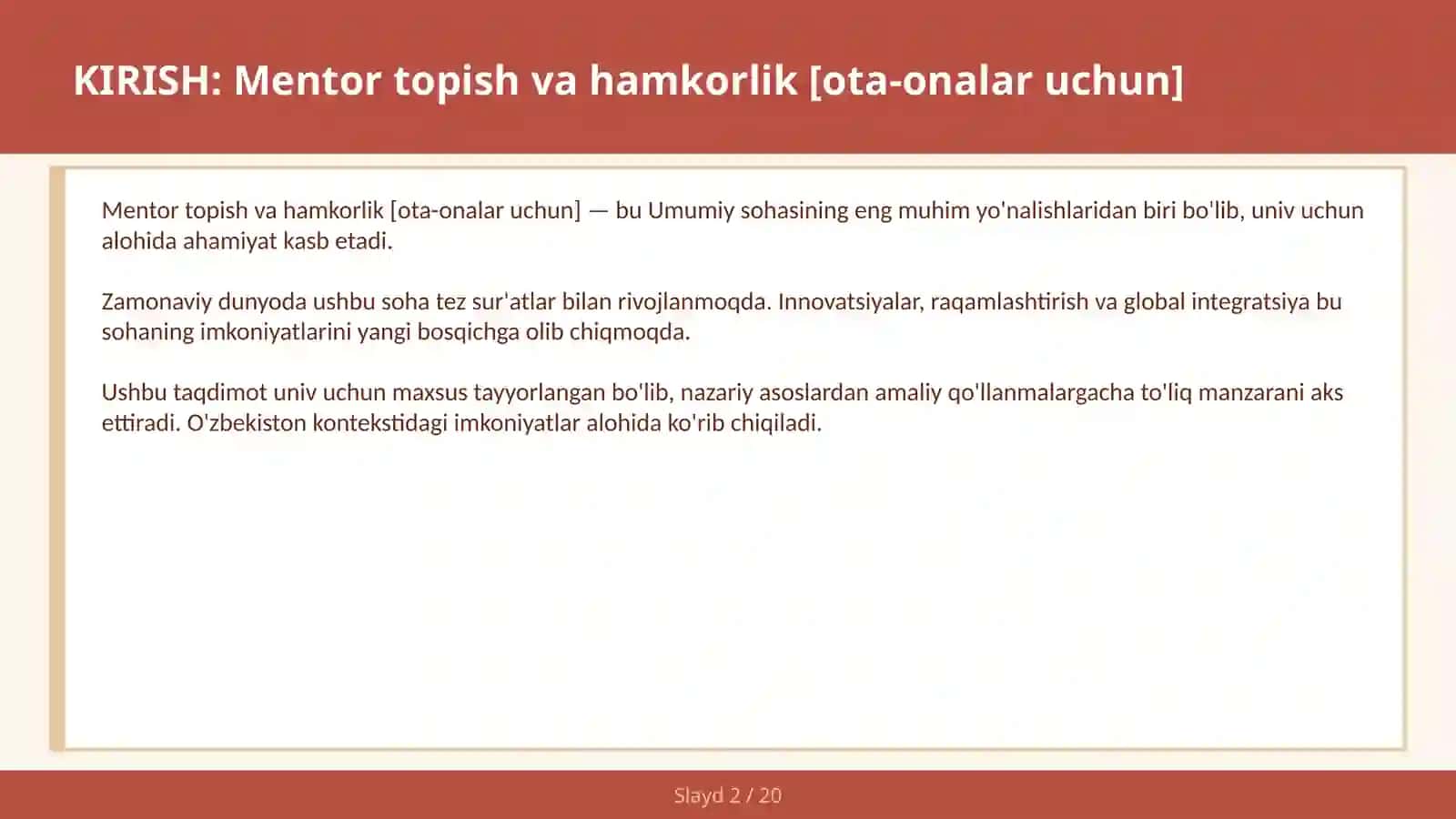 Mentor topish va hamkorlik [ota-onalar uchun] 2