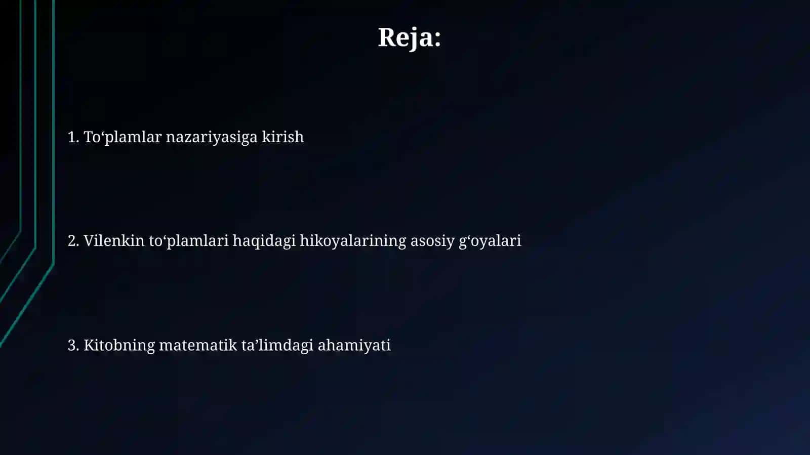 N.Ya. Valinkenning "Tôplamlar haqidagi hikoyalar" kitobini oʻrganish 2