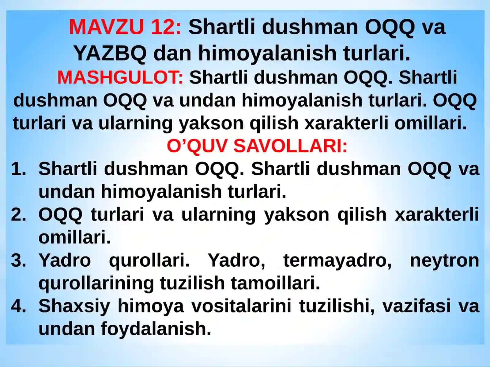 Shartli dushman OQQ va YAZBQ dan himoyalanish turlari 2