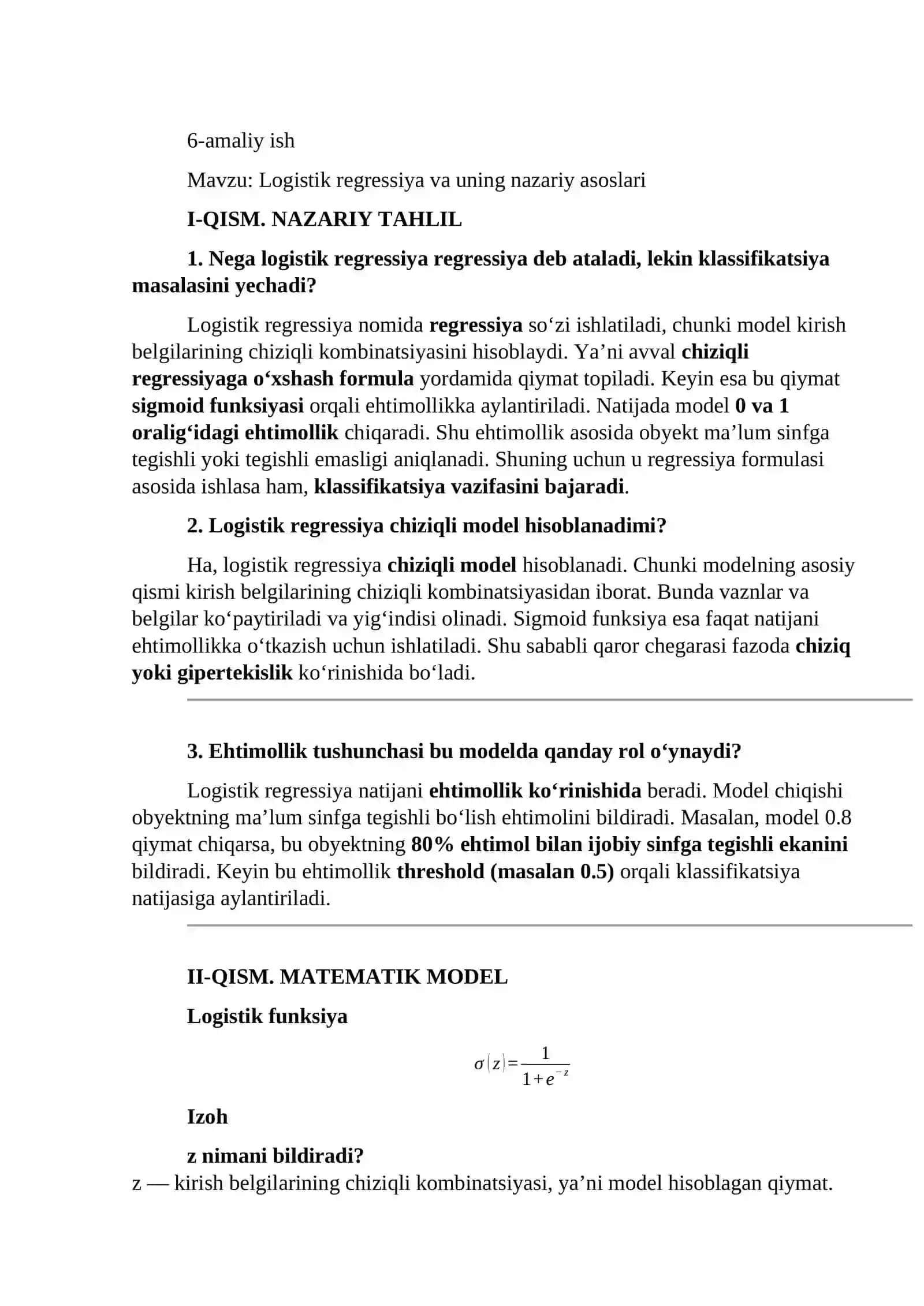Logistik regressiya va uning nazariy asoslari 2