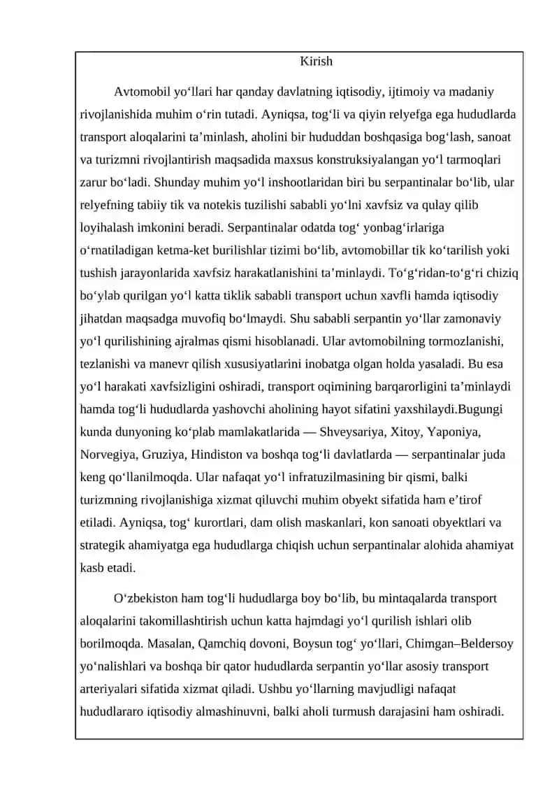 Avtomobil yo‘llaridagi serpantinalar va ularni turlari 2