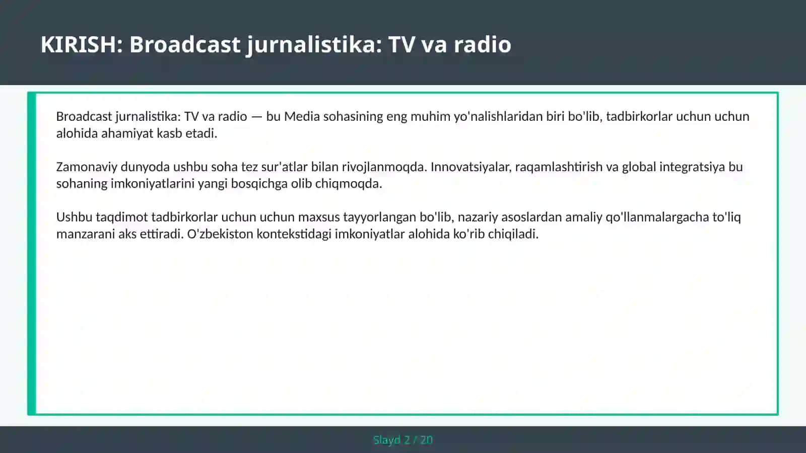 Broadcast jurnalistika: TV va radio 2