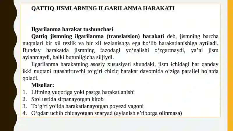 Qattiq jismlarning ilgarilanma harakati. 2