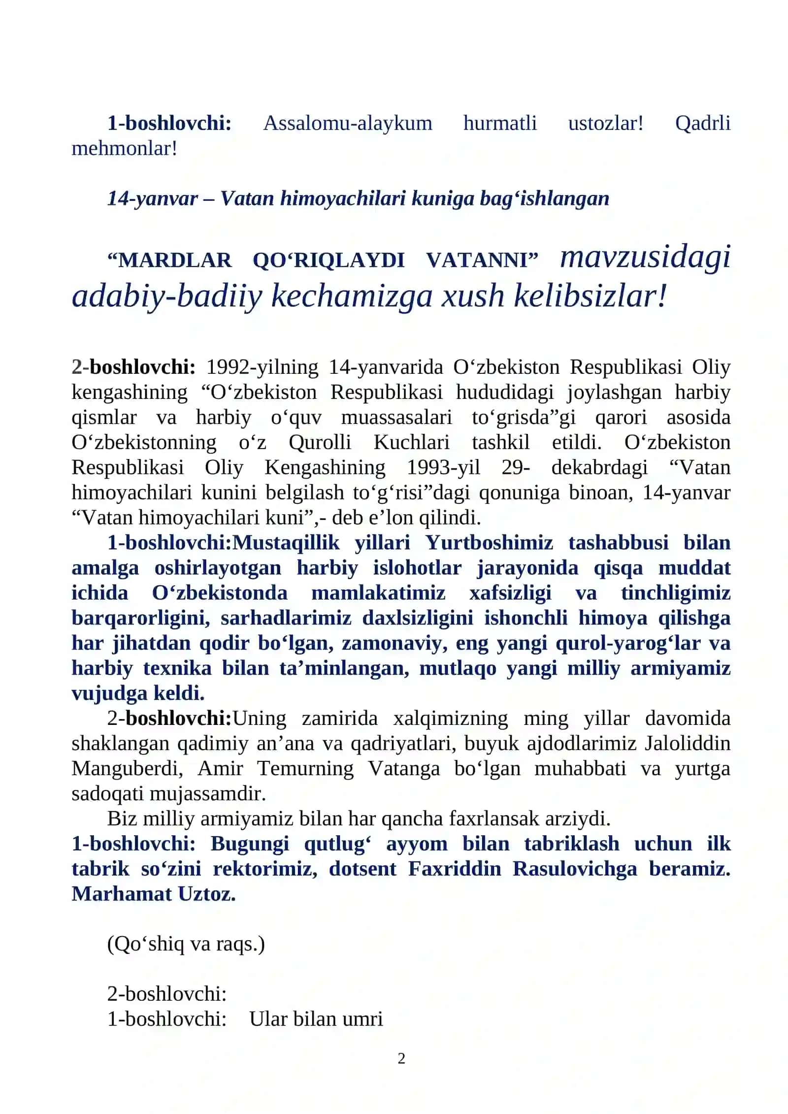 MARDLAR QO‘RIQLAYDI VATANNI 2