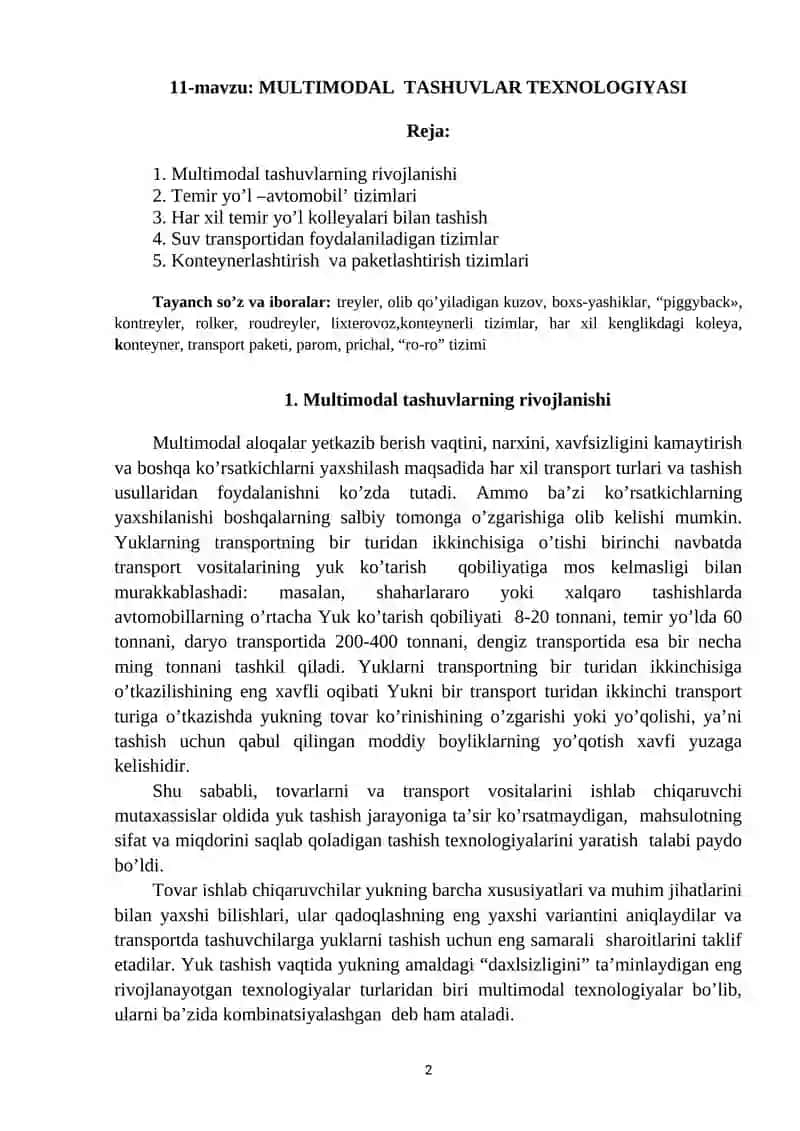 MULTIMОDАL TАSHUVLАR TЕХNОLОGIYASI 2