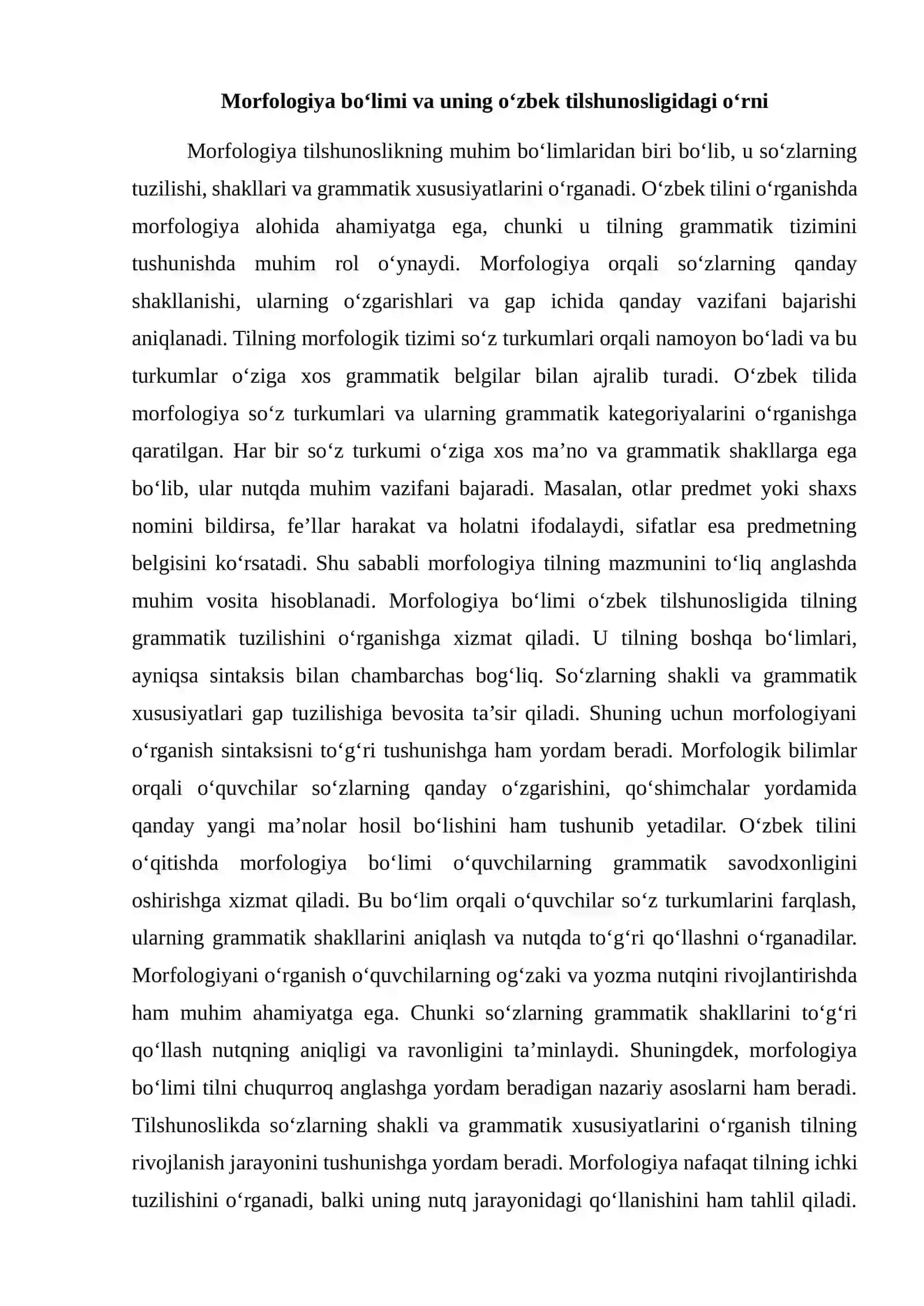 Morfologiya bo‘limini o‘qitish yuzasidan dars ishlanmalari 2