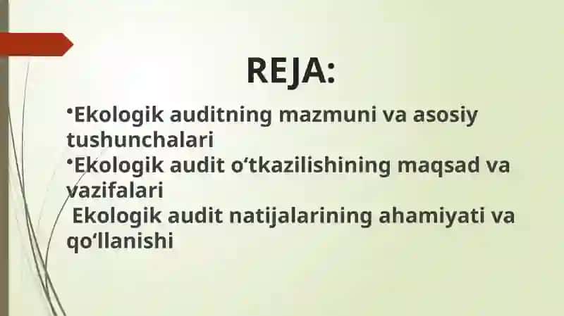 Ekologik audit nima maqsadda o'tkaziladi? 2