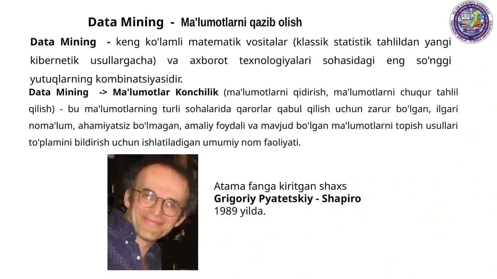 Data Mining - Ma'lumotlarni qazib olish 2