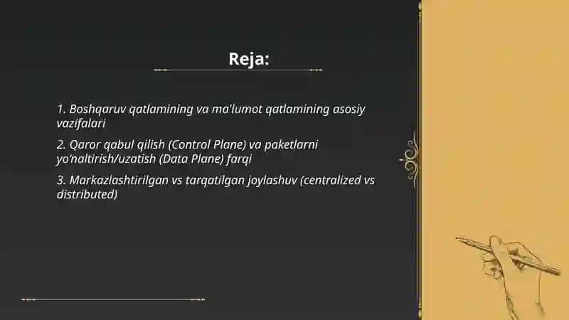 Boshqaruv maydoni (Control Plane va Data Plane) o‘rtasidagi asosiy farqlar 2