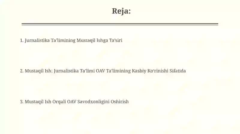 Jurnalistika Ta'limini Mustaqil Ish 2