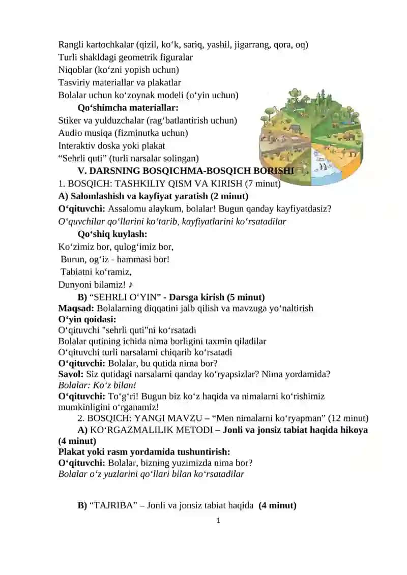 Tabiiy fanlar, 1-sinf 2