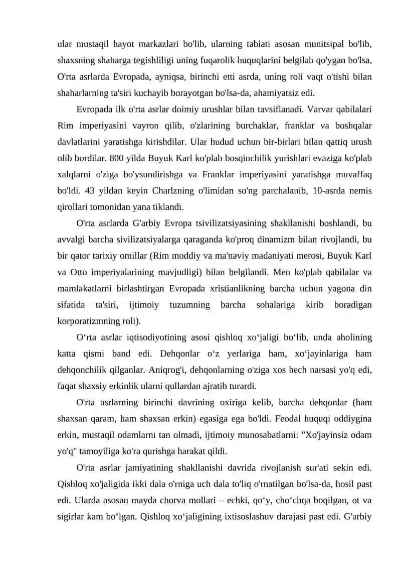 YEVROPANING O`RTA ASRLAR DAVRI TARIXIY GEOGRAFIYASI 2