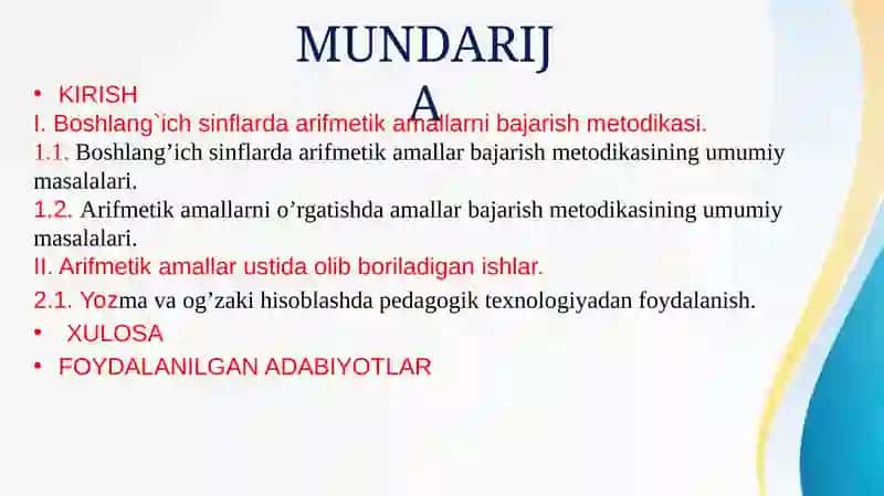 Arifmetika amallarini bajarish metodikasi 2