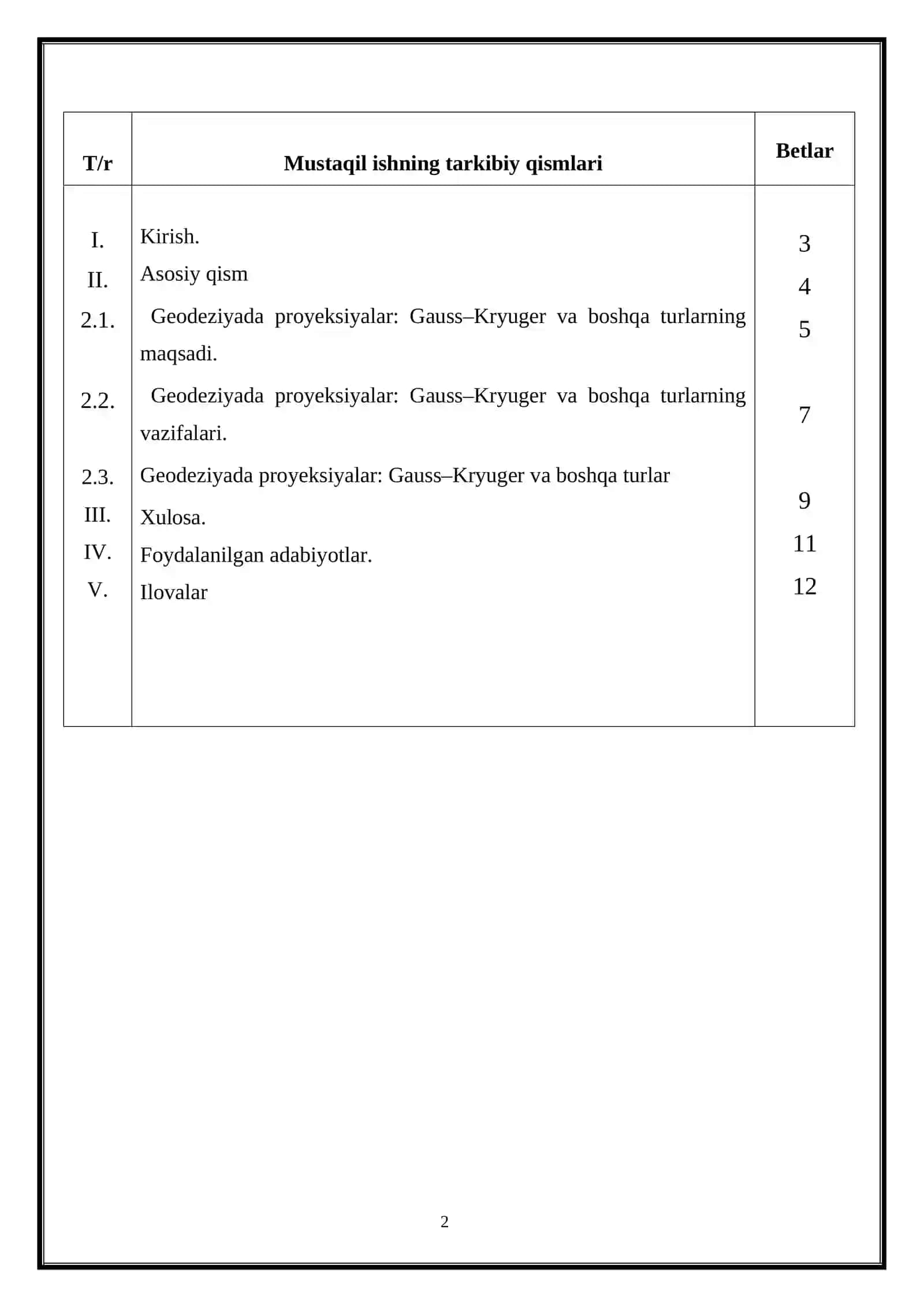 Geodeziyada proyeksiyalar Gauss–Kryuger va boshqa turlar 2