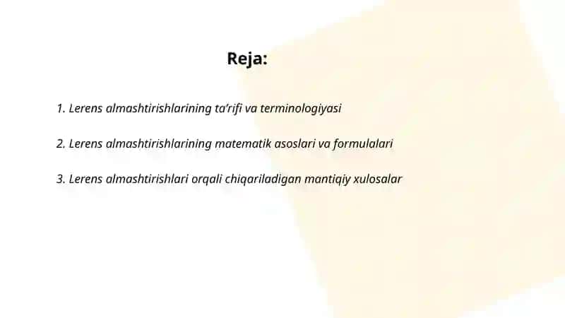 Lerens almashtirishlari va undan chiqadigan xulosalar 2