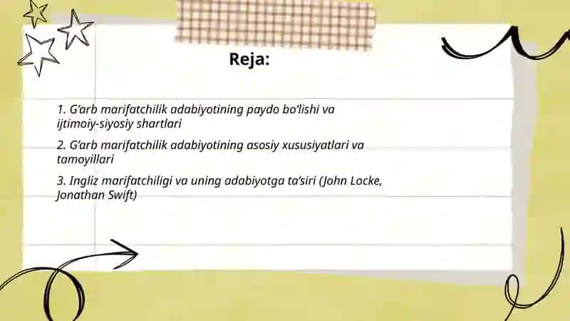 G’arb marifatchilik adabiyoti 2