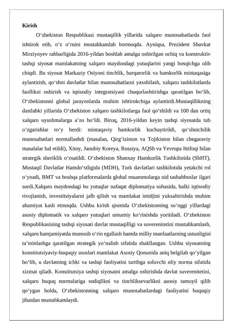 O‘zbekistonning xalqaro maydondagi yutuqlari 2