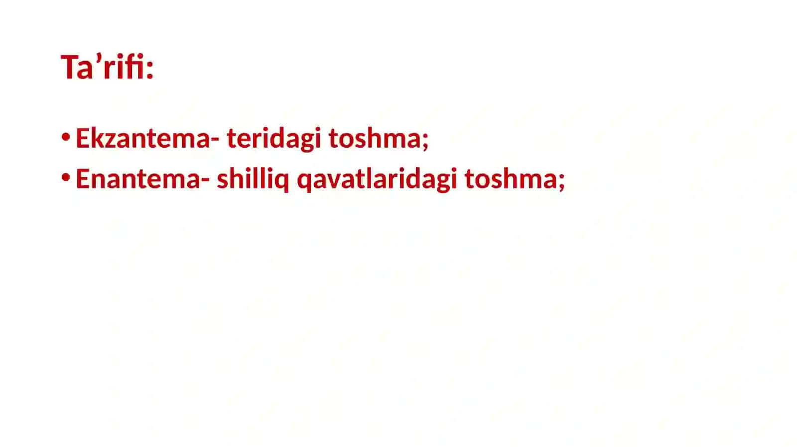 Ekzantema sindromi bilan bog’liq kasalliklarning differensial diagnostikasi 2