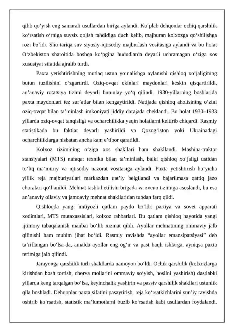 O‘zbekiston SSR jamoalashtirish jarayoni 2