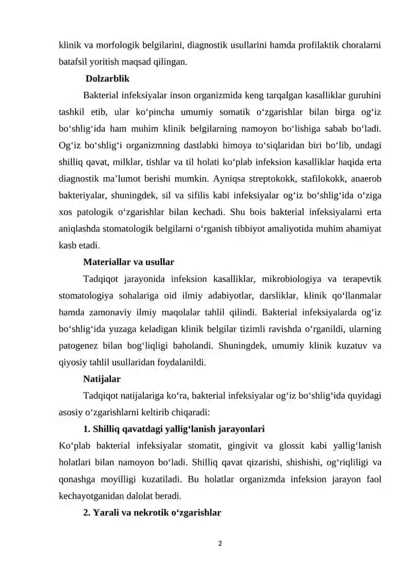 BАKTЕRIАL INFЕKSIYАLАR VА ULАRDА ОG‘IZ BО‘SHLIG‘IDАGI О‘ZGАRISHLАR 2