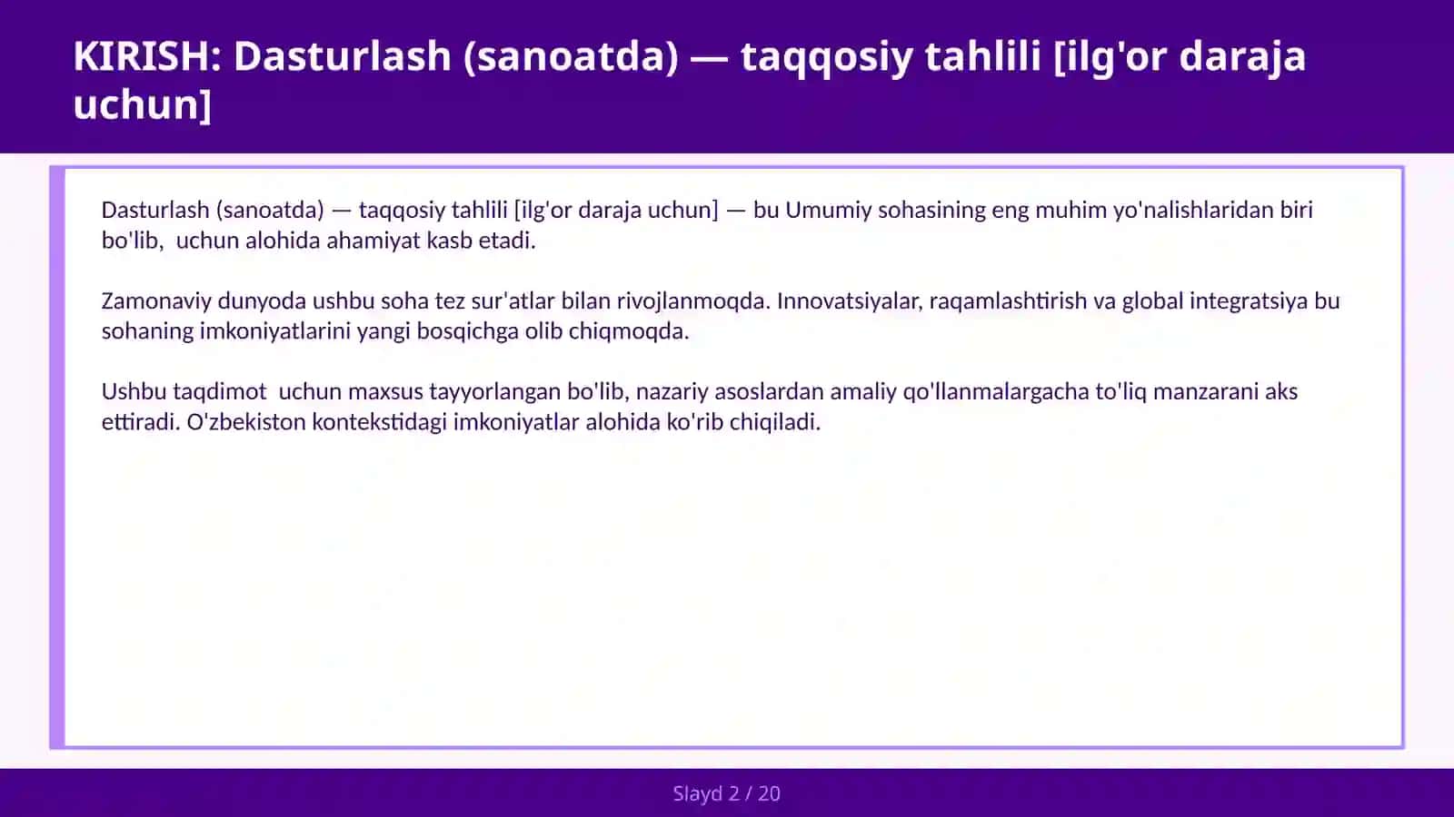 Dasturlash (Sanoatda) - Taqqosiy Tahlili [Ilg'or Daraja Uchun] 2