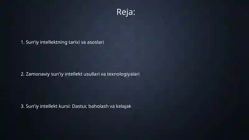 Suniy intelekt kurslari mazmuni va tarixi 2