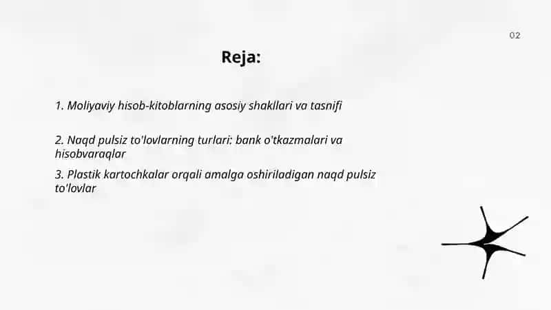 Moliyaviy hisob kitoblarning shaklllari turlari va turlari naqd pulsiz tolovlar 2